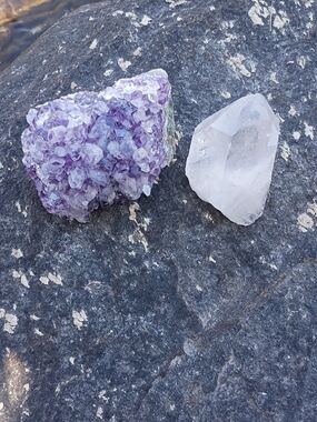 Natural Amethyst Cluster and Clear Quartz Crystal Bundle